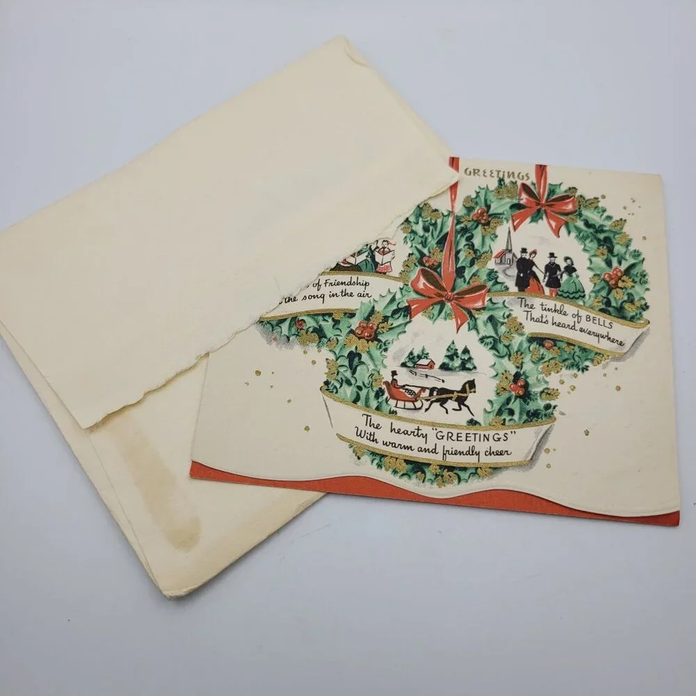 Vintage 1951 Joy To You At Christmas Greeting‎ Card With Envelope